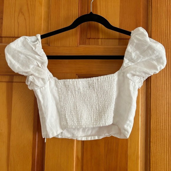 Aritzia Wilfred Wanderer Linen Cropped Puff Sleeve Milkmaid Blouse - Picture 4 of 4